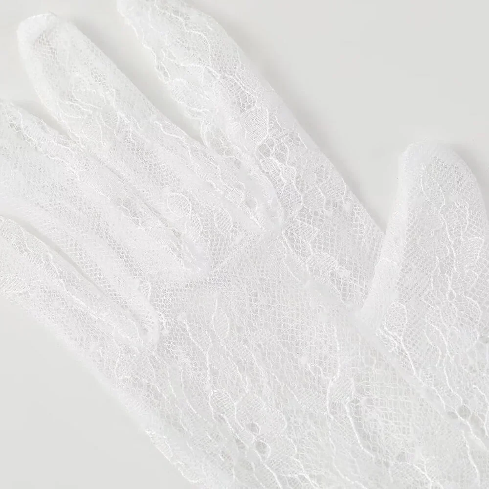 Women's Lvory 08 Floral Short Length Lace Tulle Mesh Wrist Wedding Party Gloves